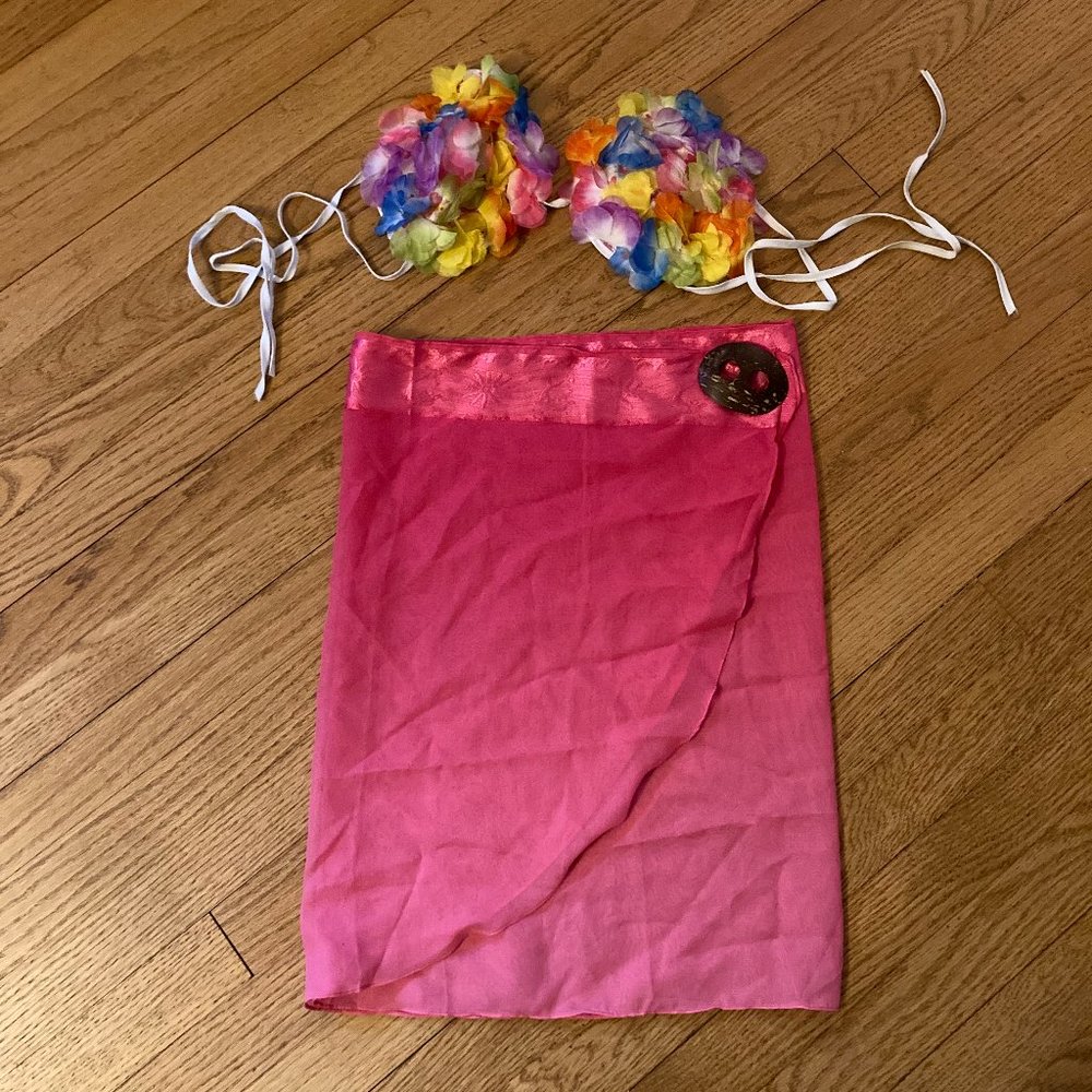 Hawaiian Tropical Beach Luau Outfit Flower Bikini & Chiffon Coverup